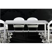 Table / table de réunion extensible 'Luxury' blanche laquée 4 pieds métal brossé - 170(260) x 90 cm