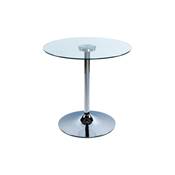 Table basse ronde design 'Pub' en verre transparent et pied central en métal chromé - Ø 70 cm