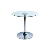 Table basse design ronde 'Pub' en verre transparent pied central en mtal chrom -  70 cm