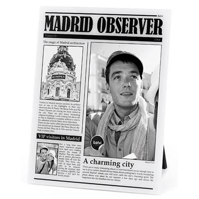 Cadre photo journal 'Madrid Observer' blanc et noir