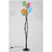 Lampadaire moderne 'Cinque Colore' 5 abats-jours en tissu multicolors coniques et 5 pieds en métal