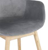 Chaise design à accoudoirs 'MAJESTY' en velours gris et 4 pieds en bois naturel