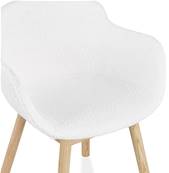 Chaise design à accoudoirs 'MAJESTY' en tissu bouclé blanc et 4 pieds en bois naturel