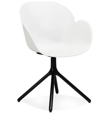 Chaise design à accoudoirs 'TUNED' blanche avec 4 pieds en métal noir