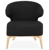 Fauteuil lounge design à accoudoirs 'COBBE' en tissu noir pieds en bois naturel