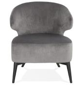 Fauteuil lounge design à accoudoirs 'BLACK COBBE' en velours gris pieds en bois noir