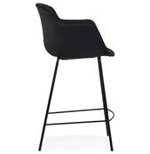Tabouret de snack design à accoudoirs 'CARINO MINI' en velours noir 4 pieds métal noir dossier haut