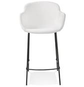 Tabouret de snack design à accoudoirs 'CARINO MINI' en tissu bouclé blanc avec 4 pieds en métal noir dossier haut