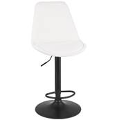 Tabouret de bar réglable design 'BAROK' pivotant en tissu bouclé blanc pied et repose pieds en métal noir dossier haut