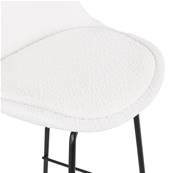 Tabouret de bar design de style moderne 'KESKI' en tissu bouclé blanc avec 4 pieds et repose pieds en métal noir dossier haut