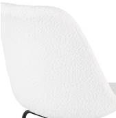 Tabouret de bar design de style moderne 'KESKI' en tissu bouclé blanc avec 4 pieds et repose pieds en métal noir dossier haut