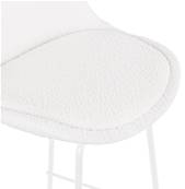 Tabouret de snack mi-hauteur design 'KESKI MINI' en tissu bouclé blanc avec 4 pieds et repose pieds en métal blanc dossier haut