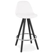 Tabouret snack mi-hauteur 'Black Circle' tissu bouclé blanc 4 pieds bois noir et chromé dossier haut