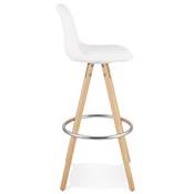 Tabouret de bar scandinave 'Circle' tissu bouclé blanc 4 pieds bois repose pieds chromé dossier haut