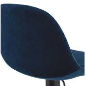 Tabouret de bar réglable 'LUSSO' pivotant velours bleu pied et repose pieds métal noir dossier haut