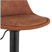 Tabouret bar réglable 'LUSSO' pivotant microfibre marron pied repose pieds métal noir dossier haut