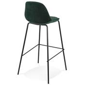 Tabouret de bar design style baroque 'Tekno' en velours vert 4 pieds en métal noir et dossier haut
