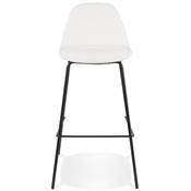 Tabouret de bar design moderne 'Tekno' en tissu bouclé blanc avec 4 pieds métal noir et dossier haut