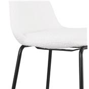 Tabouret de bar design moderne 'Tekno' en tissu bouclé blanc avec 4 pieds métal noir et dossier haut