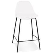 Tabouret de snack mi-hauteur baroque 'Tekno Mini' tissu bouclé blanc 4 pieds métal noir dossier haut