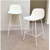 Tabouret de bar intérieur/extérieur 'POOL' noir 4 pieds et repose pieds en métal noir dossier haut
