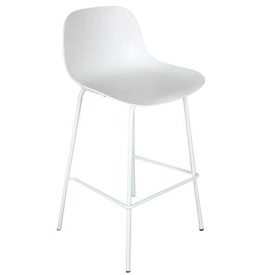 Tabouret de bar intérieur/extérieur 'POOL' blanc 4 pieds et repose pieds en métal blanc dossier haut