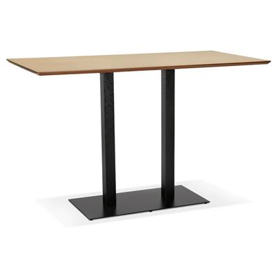 Table bar haute design 'Tvillin Black XL' bois naturel double pied central métal noir – 180 x 90 cm