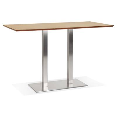 Table de bar haute design 'Tvillin XL' bois naturel double pied central métal brossé – 180 x 90 cm