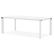Grand bureau de direction droit 'AFER XL' bois blanc 4 pieds métal blanc et chromé – 200 x 100 cm