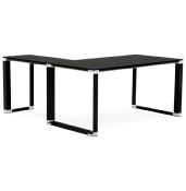 Bureau de direction d'angle design 'GLASSTOP L' plateau en verre noir pieds métal noir et chromé – 160 cm