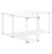 Bureau de direction d'angle 'Business L' plateau bois blanc pieds métal blanc et chromé – 160 cm