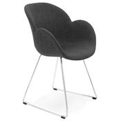 Chaise design à accoudoirs 'Lotusjärn' en tissu gris foncé pieds tréteaux en métal chromé