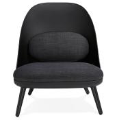 	Fauteuil lounge design de style scandinave 'LUKE' assise en tissu gris anthracite, structure noire et pieds en bois noir
