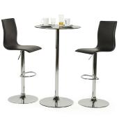 Tabouret de bar réglable design 'Luxe' pivotant noir pied central en métal chromé et dossier haut