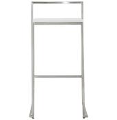 Tabouret de bar empilable design carré 'Iron' blanc avec pieds en métal brossé et dossier bas