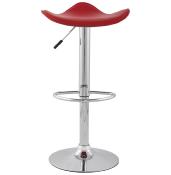 Tabouret de bar réglable design 'Torro' pivotant rouge pied central et repose pieds en métal chromé