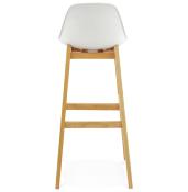 Tabouret de bar design scandinave 'Topo' blanc avec 4 pieds en bois naturel et dossier haut