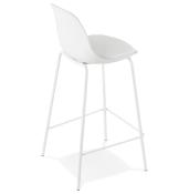 Tabouret de snack mi-hauteur 'Tekno Mini' blanc avec 4 pieds en métal blanc et dossier haut