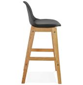 Tabouret de snack mi-hauteur design scandinave 'Topo Mini' noir 4 pieds en bois naturel dossier haut