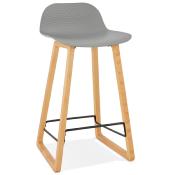 Tabouret de snack mi-hauteur design scandinave 'Skala' gris pieds tréteaux bois naturel dossier bas