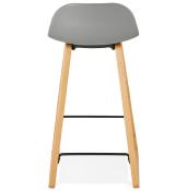 Tabouret de snack mi-hauteur design scandinave 'Skala' gris pieds tréteaux bois naturel dossier bas