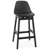 Tabouret de snack mi-hauteur scandinave 'Topo Mini Black Edition' noir 4 pieds bois dossier haut