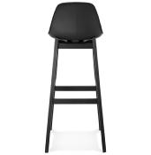 Tabouret de bar design scandinave 'Topo Black Edition' noir 4 pieds en bois noir et dossier haut