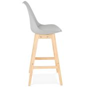 Tabouret de bar design scandinave ‘Chairman’ gris avec 4 pieds en bois naturel et dossier haut