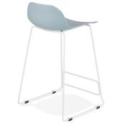 Tabouret de snack mi-hauteur 'Steel Mini' bleu pieds tréteaux repose pieds métal blanc dossier bas