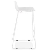 Tabouret de bar design 'Steel' blanc pieds tréteaux et repose pieds en métal blanc et dossier bas