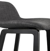 Tabouret de snack mi-hauteur scandinave 'Skala Black Edition' tissu gris pieds bois noir dossier bas