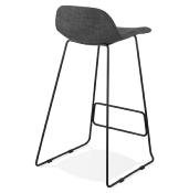 Tabouret de bar design 'Steelblack' tissu gris foncé pieds tréteaux repose pieds en métal noir dossier bas