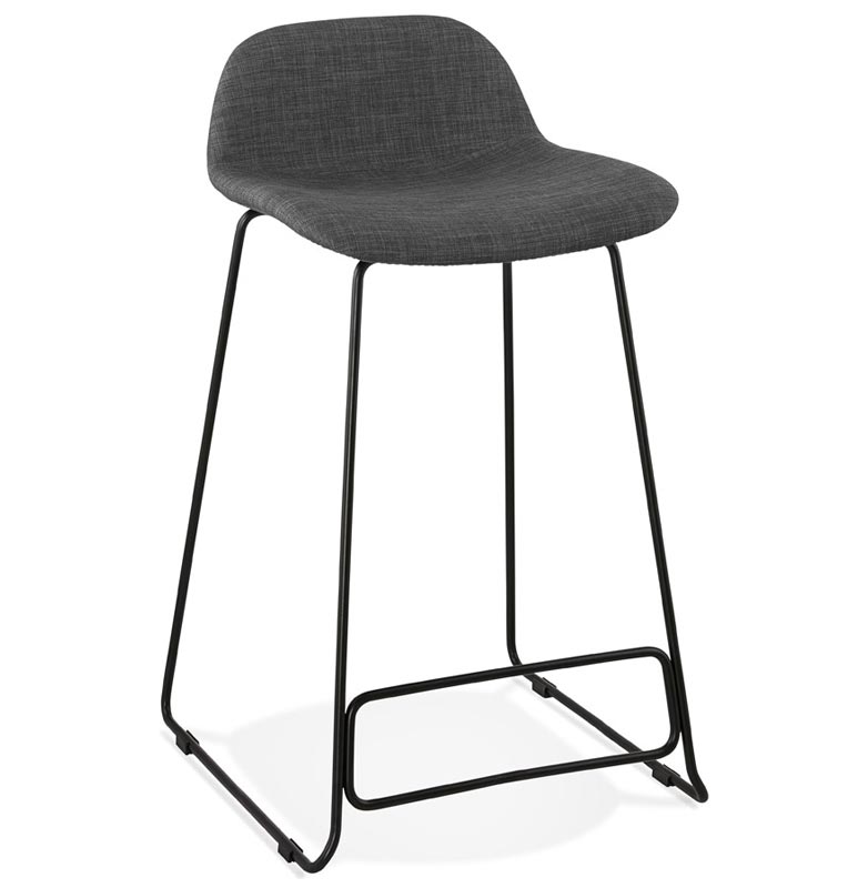 Tabouret de snack mi-hauteur 'Steelblack Mini' tissu gris foncé pieds tréteau noir repose pied dossier bas
