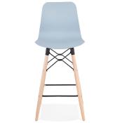 Tabouret de snack mi-hauteur scandinave 'Slakwood Mini' bleu 4 pieds bois repose pieds dossier haut